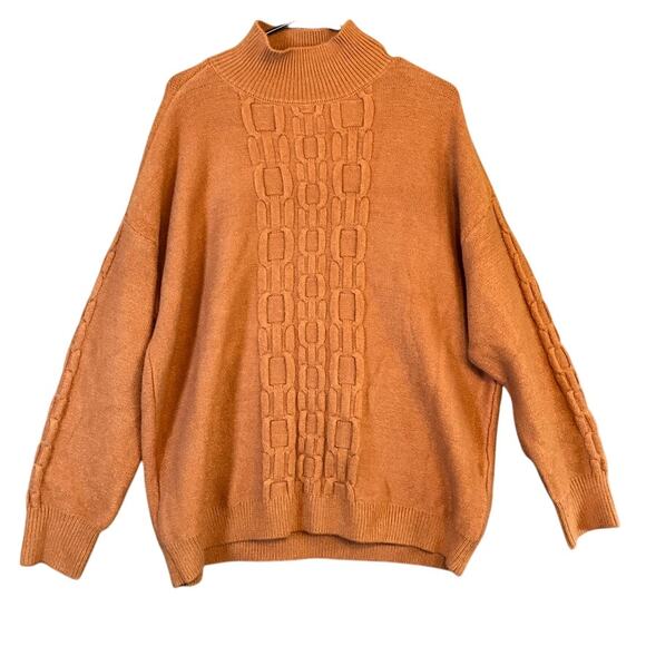 Calvin Klein Womens Sweater Rust Orange Chain Link Mock Neck Long Sleeve XL - Picture 1 of 12
